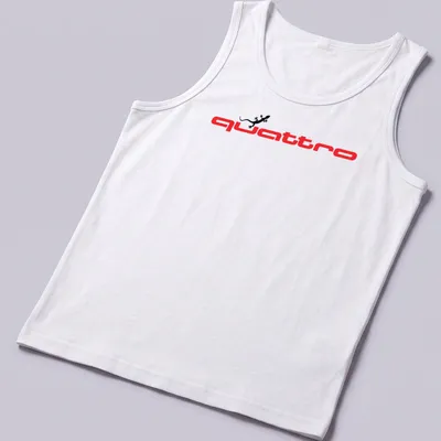 Bold graphic tee featuring a lizard and the word quattro in red and black — printed on a tank top