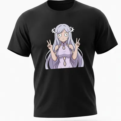 Anime illustration of Quinella in a lavender dress making a double peace sign