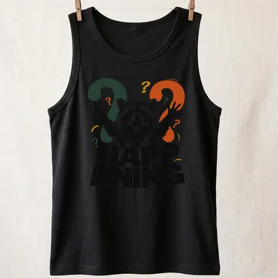 Retro t-shirt featuring a confused raccoon and the text 'WHAT IS EVEN HAPPENING' — printed on a tank top