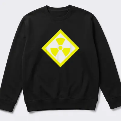 Vintage radioactive symbol T-shirt in bold yellow and white — printed on a unisex sweatshirt