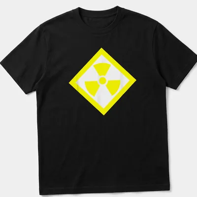 Vintage radioactive symbol T-shirt in bold yellow and white