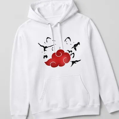 Stylized red cloud with black birds flying on a — printed on a unisex hoodie