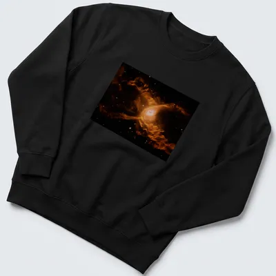 Illustration of the Red Spider Nebula in orange and pink against black and white — printed on a unisex sweatshirt
