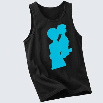 Silhouette of Rei Ayanami in cyan and blue colors representing Neon Genesis Evangelion — printed on a tank top