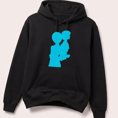 Silhouette of Rei Ayanami in cyan and blue colors representing Neon Genesis Evangelion — printed on a unisex hoodie