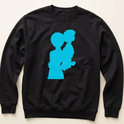 Silhouette of Rei Ayanami in cyan and blue colors representing Neon Genesis Evangelion — printed on a unisex sweatshirt