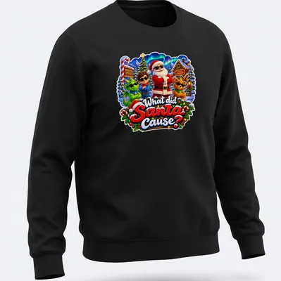 Colorful festive Santa Claus t-shirt with playful text and holiday theme — printed on a unisex sweatshirt