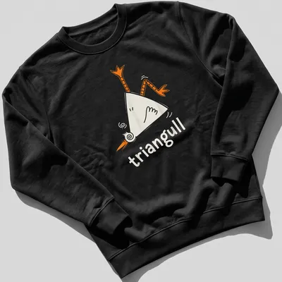 Cartoon seagull illustration with the pun "triangull" in orange and white — printed on a unisex sweatshirt