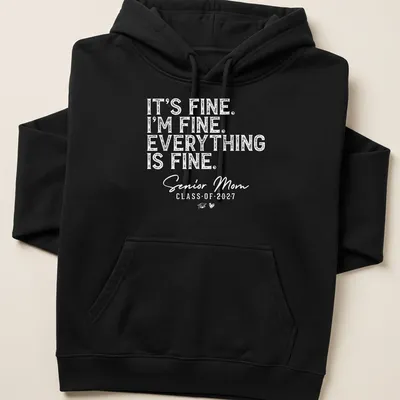 Retro distressed Senior Mom tee with humorous graduation message — printed on a unisex hoodie