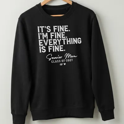 Retro distressed Senior Mom tee with humorous graduation message — printed on a unisex sweatshirt