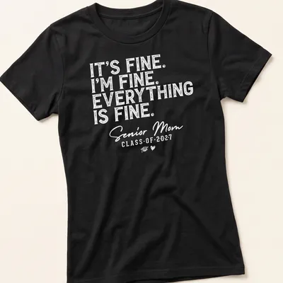 Retro distressed Senior Mom tee with humorous graduation message — printed on a women's shirt
