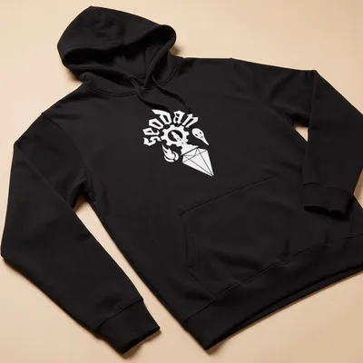 Minimalist white Seodan sigil logo graphic on a — printed on a unisex hoodie