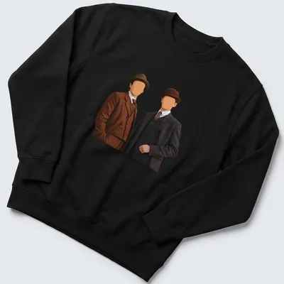 Vintage style t-shirt featuring Sherlock Holmes and James Moriarty in brown, dark blue, and white — printed on a unisex sweatshirt