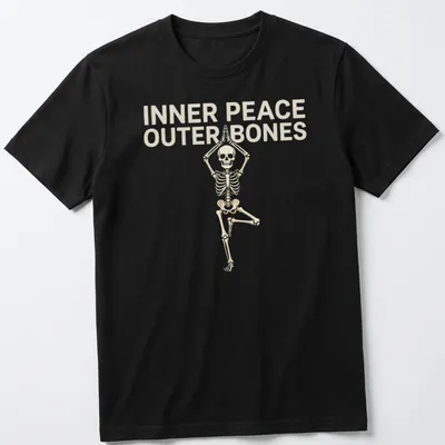 Funny Halloween shirt featuring skeleton in yoga pose with humorous text