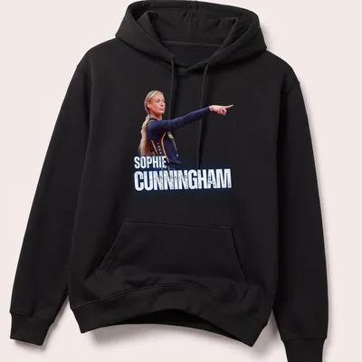 Sporty t-shirt featuring Sophie Cunningham in bold blue, white, yellow, and red typography — printed on a unisex hoodie