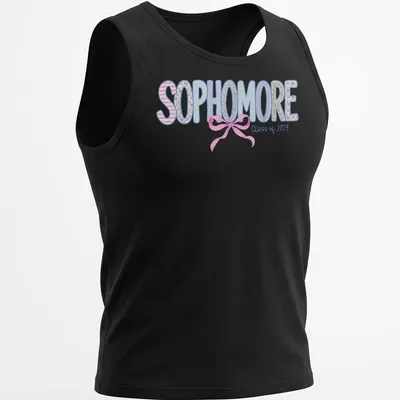 Playful floral design featuring a Coquette Bow with the text 'SOPHOMORE Class of 2029' — printed on a tank top