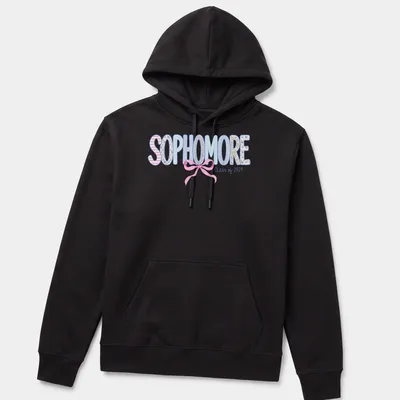 Playful floral design featuring a Coquette Bow with the text 'SOPHOMORE Class of 2029' — printed on a unisex hoodie