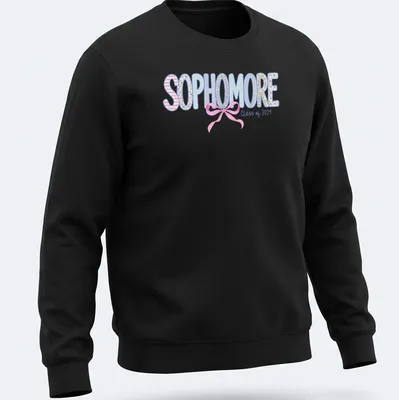 Playful floral design featuring a Coquette Bow with the text 'SOPHOMORE Class of 2029' — printed on a unisex sweatshirt