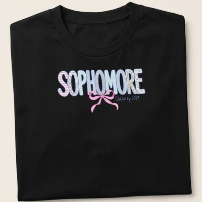Playful floral design featuring a Coquette Bow with the text 'SOPHOMORE Class of 2029'