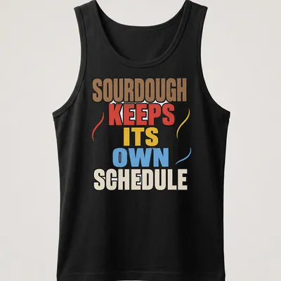 Bold retro design featuring sourdough bread with colorful text — printed on a tank top