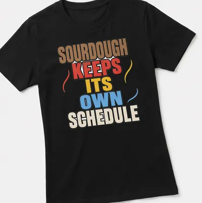 Bold retro design featuring sourdough bread with colorful text — printed on a women's shirt