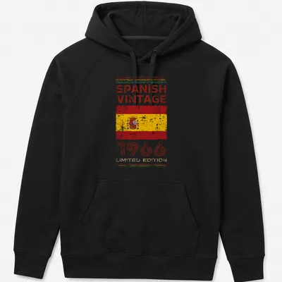 Vintage distressed t-shirt featuring the Spanish flag and text about 1966 edition — printed on a unisex hoodie