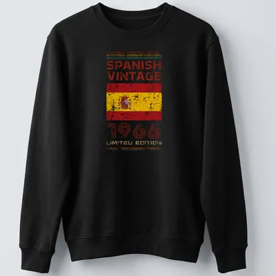 Vintage distressed t-shirt featuring the Spanish flag and text about 1966 edition — printed on a unisex sweatshirt