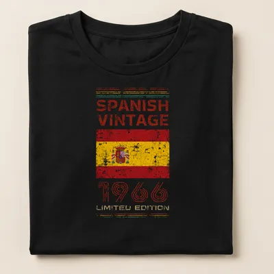 Vintage distressed t-shirt featuring the Spanish flag and text about 1966 edition — printed on a women's shirt