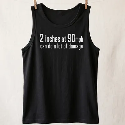 Bold typography t-shirt featuring humorous speed-related text — printed on a tank top