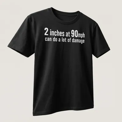 Bold typography t-shirt featuring humorous speed-related text — printed on a unisex t-shirt (angled view)