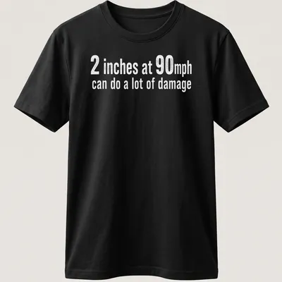 Bold typography t-shirt featuring humorous speed-related text