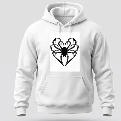 Bold graphic of a spider with heart-shaped legs on a black — printed on a unisex hoodie