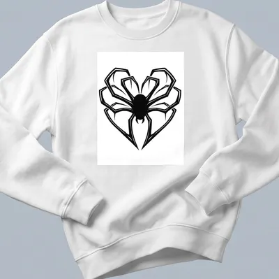 Bold graphic of a spider with heart-shaped legs on a black — printed on a unisex sweatshirt