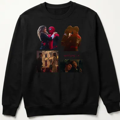 Collage of Spider-Man and MJ with bold text 'spideymj 3' in red and black. — printed on a unisex sweatshirt