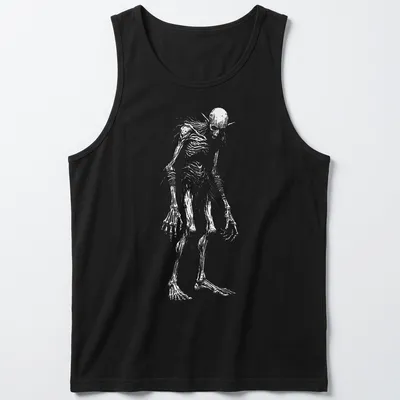 Sketch-style illustration of a graceful spirit creature in white and gray. — printed on a tank top