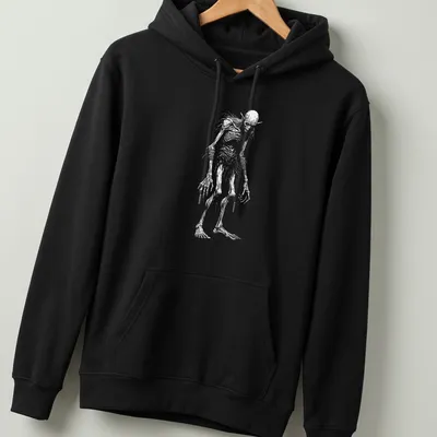 Sketch-style illustration of a graceful spirit creature in white and gray. — printed on a unisex hoodie