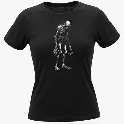Sketch-style illustration of a graceful spirit creature in white and gray. — printed on a women's shirt