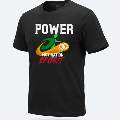 Soccer player illustration with 'Power Motivation Sport' text in vibrant colors