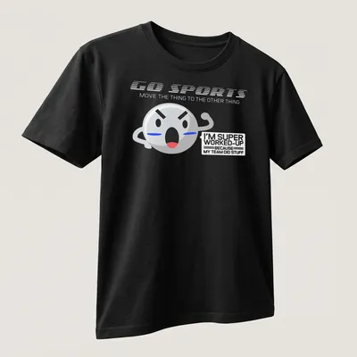 Kawaii sports fan excited face with text Move The Other Thing — printed on a unisex t-shirt (angled view)