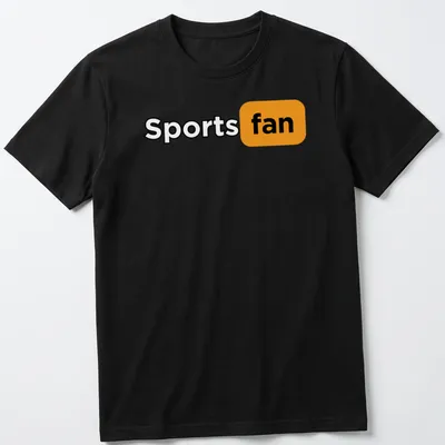 Bold typography Sports Fan t-shirt in black, orange, and white colors