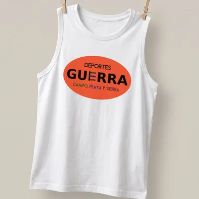 Bold typography shirt with vibrant colors celebrating various sports outdoor activities — printed on a tank top