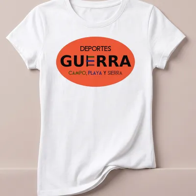 Bold typography shirt with vibrant colors celebrating various sports outdoor activities — printed on a women's shirt