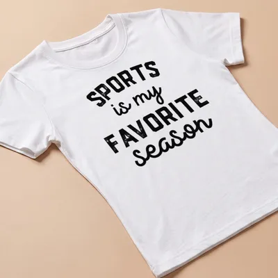 Bold vintage sports-themed t-shirt with black and white design — printed on a women's shirt