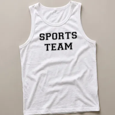 Bold block letters Sports Team t-shirt in black and white — printed on a tank top