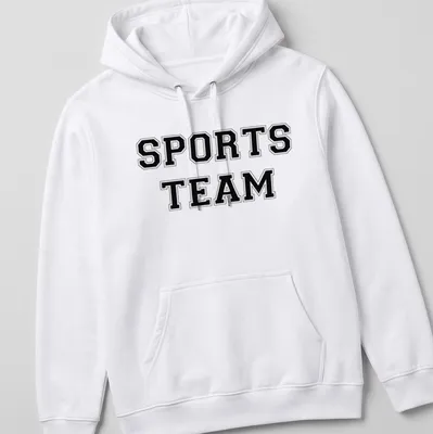 Bold block letters Sports Team t-shirt in black and white — printed on a unisex hoodie