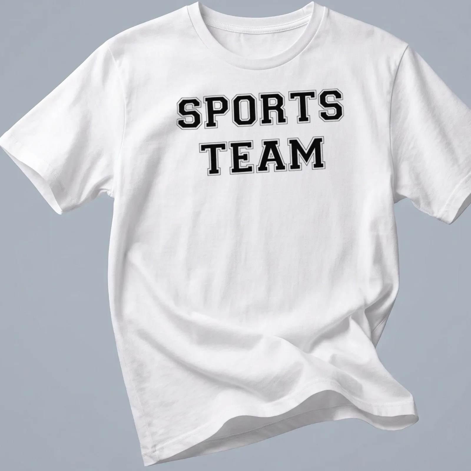 Bold block letters Sports Team t-shirt in black and white — printed on a unisex t-shirt