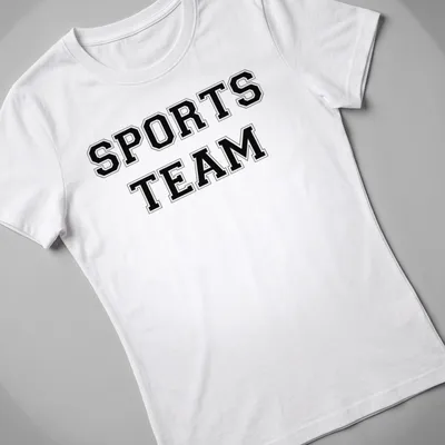 Bold block letters Sports Team t-shirt in black and white — printed on a women's shirt