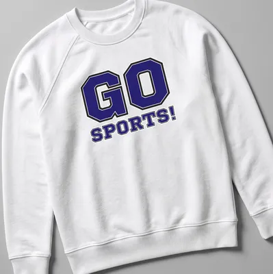 Bold collegiate sports tee featuring the text GO SPORTS! in purple and black — printed on a unisex sweatshirt