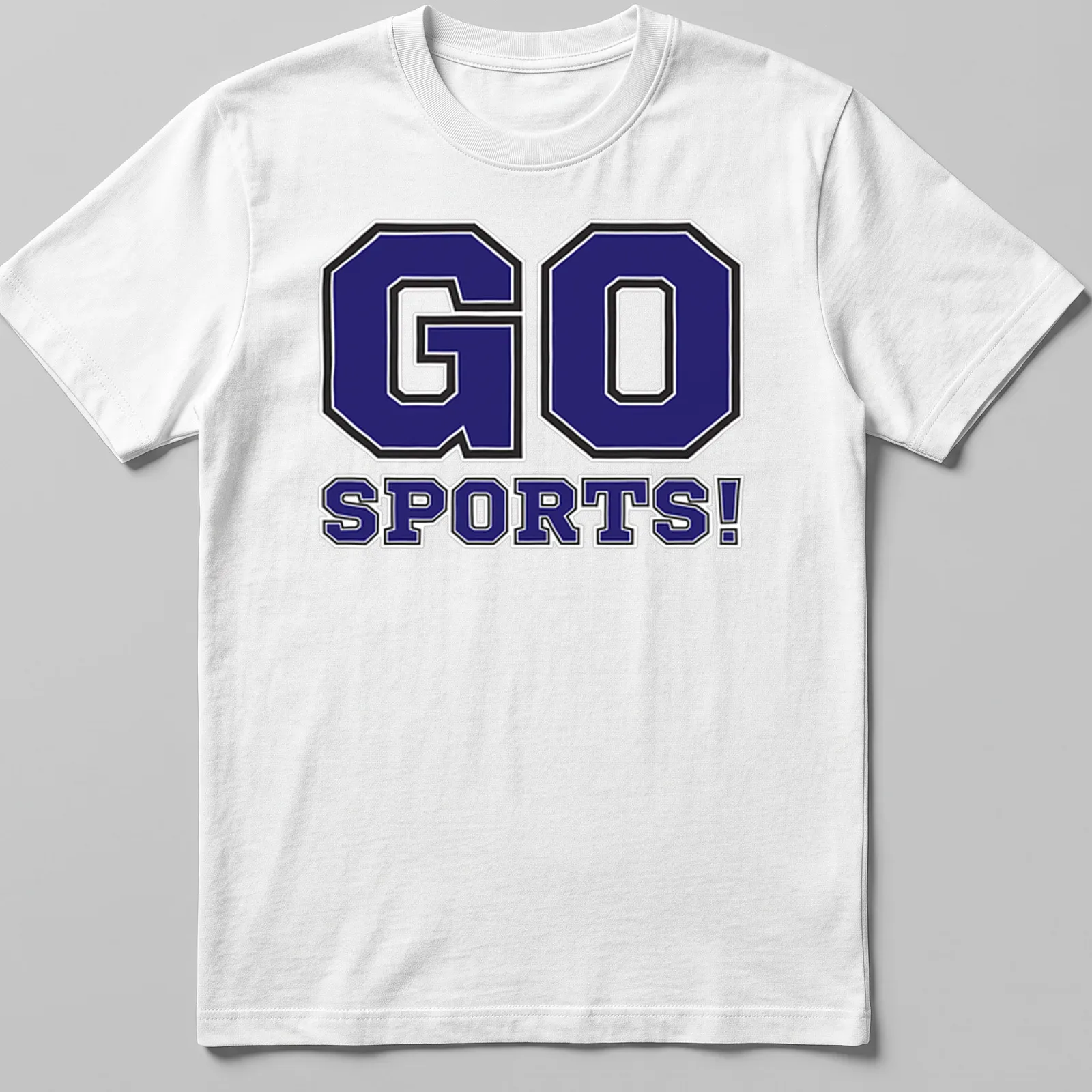 Bold collegiate sports tee featuring the text GO SPORTS! in purple and black — printed on a unisex t-shirt