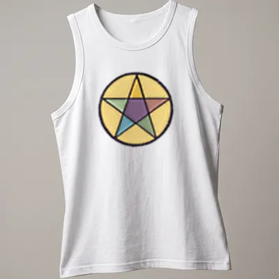 Colorful flat design stained glass star graphic on — printed on a tank top